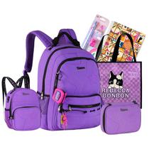 Kit Mochila de Costas Luluca Youtuber Influencer Escolar Meninas Panda Shine Original Completa