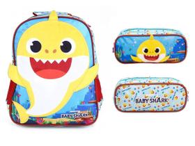 Kit Mochila De Costas M + Estojo Duplo Baby Shark Plush Kit Mochila De Costas M + Estojo Duplo Baby Shark Plush