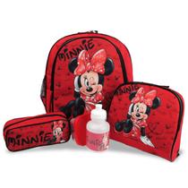 Kit Mochila de Costas M Lancheira e Estojo Minnie Vermelha