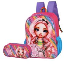 Kit Mochila De Costas Menina Escolar E Estojo Rainbow High