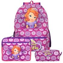 Kit Mochila de Costas Menina Princesa Sofia Roxa Lançamento