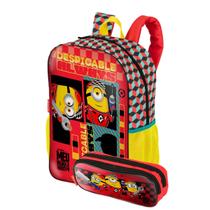 Kit Mochila De Costas Minions Estojo Duplo Escolar Passeio