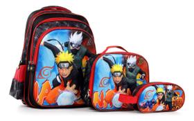 Kit Mochila De Costas Naruto Lancheira Estojo