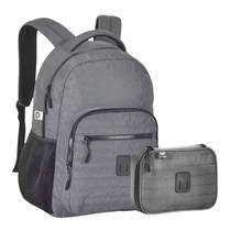 Kit Mochila de Costas Notebook C/ Estojo Box Sport (CINZA) - Bolsa Escolar Juvenil - Clio