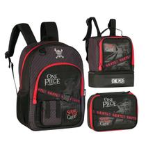 Kit Mochila De Costas One Piece Escolar Infantil Com Estojo Box e Lancheira Térmica 2 Compartimentos Licenciado Clio