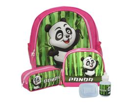 Kit Mochila de Costas Panda Rosa Tam M - Lancheira e Estojo