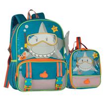 Kit Mochila De Costas Pequena Escola Creche e Lancheira Térmica Infantil Menino Tubarão Azul Kit Mochila De Costas Pequena Escola Creche e Lancheira Térmica Infantil Menino Tubarão Azul