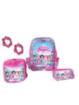 Kit mochila de costas princesas da disney infantil escolar meninas rosa lancheira estojo