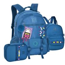 Kit Mochila de Costas RB Rebecca Bonbon Beaded Fun Estojo Box e Lancheira 2x1 COR:AZUL
