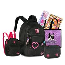 Kit Mochila de Costas Rebecca Bonbon Escolar Miçangas Coração Teen Juvenil Completa Origina