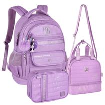 Kit Mochila de Costas Rebecca Bonbon Roxo Lancheira e Estojo