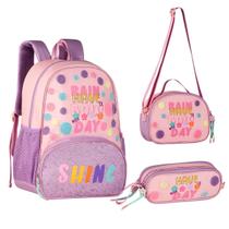 Kit Mochila De Costas Reforçada Com Lancheira Térmica De Ombro E Estojo Duplo Com Pompom Em Relevo Escolar Infantil Clio Kit Mochila De Costas Reforçada Com Lancheira Térmica De Ombro E Estojo Duplo Com Pompom Em Relevo Escolar Infantil Clio