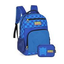 Kit Mochila De Costas Sonic Com Estojo Box Juvenil Escolar