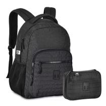 Kit Mochila de Costas Sport C/ Estojo Box PRETO Bolsa P/ Notebook Escolar Juvenil - Clio