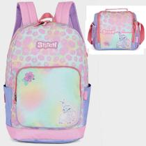 Kit Mochila de Costas Stitch G Rosa Peace + Lancheira Luxcel