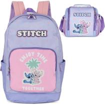 Kit Mochila de Costas Stitch G Roxo Vibe + Lancheira Luxcel
