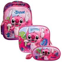 Kit Mochila De Costas Stitch Lancheira Estojo Criança Menina