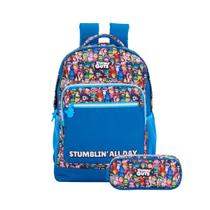 Kit Mochila De Costas Stumble Guys Escolar E Estojo Meninos Cor:Azul