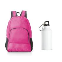 Kit Mochila De Nylon Dobrável Garrafa Squaze Aluminio