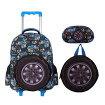 Kit Mochila De Rodas 16" Monster Truck 3D Lancheira Estojo