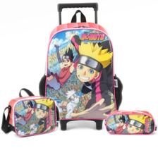 Kit Mochila de Rodas Boruto com Estojo e Lancheira Escolar