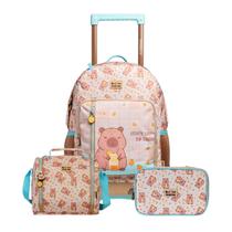 Kit Mochila De Rodas Capivara Escolar Lancheira E Estojo Box Cor:Marrom Kit Mochila De Rodas Capivara Escolar Lancheira E Estojo Box Cor:Marrom