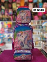 Kit mochila de rodas/costas, lancheira e estojo com duas repartições - unicórnio Kit mochila de rodas/costas, lancheira e estojo com duas repartições - unicórnio
