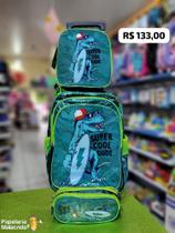 Kit mochila de rodas/costas, lancheira e estojo duas repartições- dinossauro