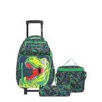 Kit Mochila De Rodas Dinossauro Lancheira Térmica E Estojo