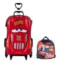 Kit Mochila de Rodas e Lancheira em 3D Cars Mcqueen