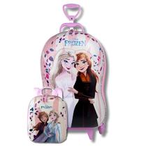 Kit Mochila de Rodas e Lancheira em 3D Frozen Elsa e Anna