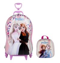 Kit Mochila de Rodas e Lancheira em 3D Frozen Elsa e Anna Kit Mochila de Rodas e Lancheira em 3D Frozen Elsa e Anna