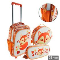 KIT Mochila de Rodas Infantil 3D FOX 3 Pçs Color