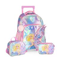 Kit Mochila De Rodas Infantil Barbie Estojo Box E Lancheira