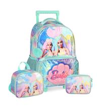 Kit Mochila De Rodas Infantil Barbie Estojo Box E Lancheira