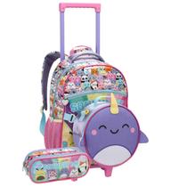 Kit Mochila de Rodas Infantil Lancheira Térmica Estojo Duplo
