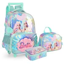 Kit Mochila de Rodas + Lancheira Térmica + Estojo Box Barbie Brilho Holográfica Verde Kit Mochila de Rodas + Lancheira Térmica + Estojo Box Barbie Brilho Holográfica Verde