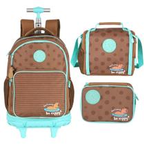 Kit Mochila De Rodas + Lancheira Térmica + Estojo Box Capivara Com Detalhes Verdes UP4YOU