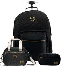 Kit Mochila De Rodas Mickey Lancheira Térmica Com Estojo Box
