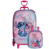Kit Mochila De Rodas Stitch e Angel 3D Lancheira Escolar Kit Mochila De Rodas Stitch e Angel 3D Lancheira Escolar