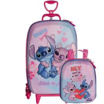 Kit Mochila De Rodas Stitch E Angel 3D Lancheira Escolar