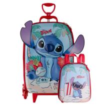 Kit Mochila De Rodas Stitch Praia 3D Lancheira Escolar Kit Mochila De Rodas Stitch Praia 3D Lancheira Escolar