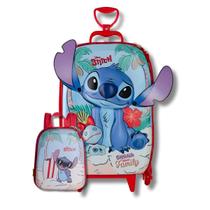 Kit Mochila De Rodas Stitch Praia 3D Lancheira Escolar Kit Mochila De Rodas Stitch Praia 3D Lancheira Escolar