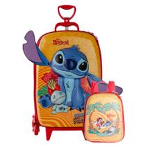 Kit Mochila De Rodas Stitch Tropical 3D Lancheira Escolar