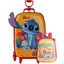 Kit Mochila De Rodas Stitch Tropical 3D Lancheira Escolar