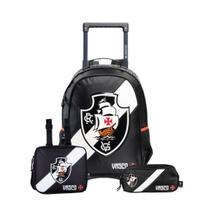 Kit Mochila De Rodas Vasco Da Gama Meninos Lancheira Estojo Cor:Preto Kit Mochila De Rodas Vasco Da Gama Meninos Lancheira Estojo Cor:Preto