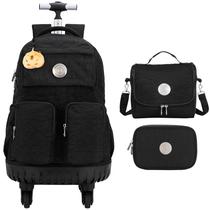 Kit mochila de rodinha 17 , lancheira e estojo box trendy preto