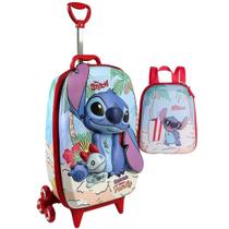 Kit Mochila de Rodinha 3D e Lancheira Stitch Praia Disney