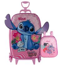 Kit Mochila de Rodinha 3D e Lancheira Stitch Rosa Disney