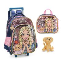 Kit Mochila De Rodinha Barbie Paete +Lancheira +Cachorrinho